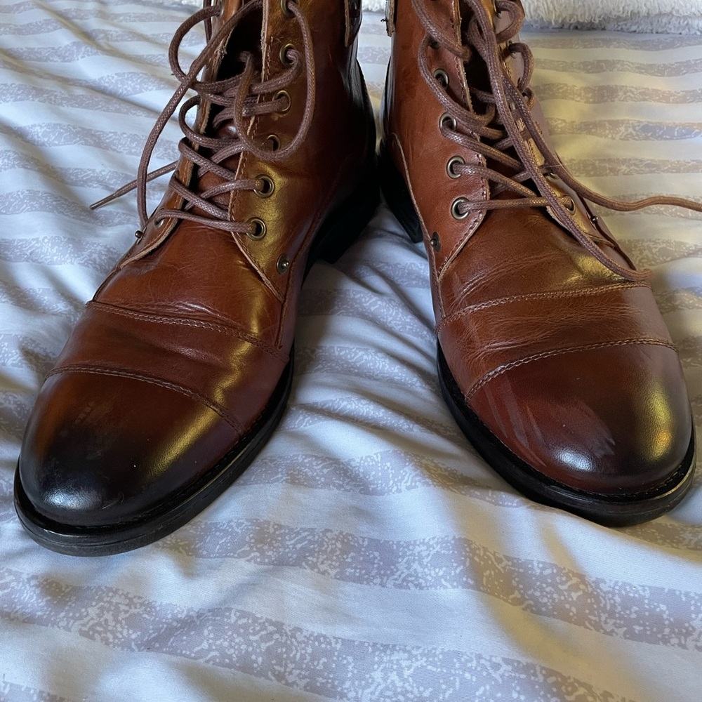 Aldo Brown Leather Lace-Up Boots